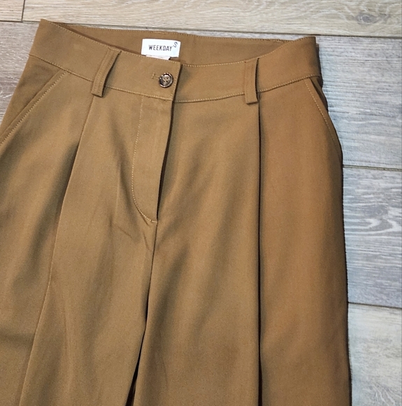 Weekday Brown High Rise Wide Leg Terra Suit Trousers Pants Size 36 - Picture 9 of 13